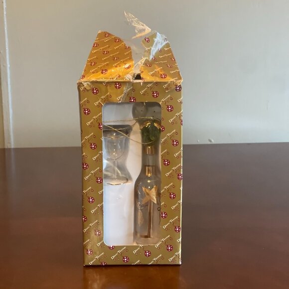 Dillards Trimmings Glass Wine Bottle & Goblet Ornament Gold Accents - Picture 6 of 13